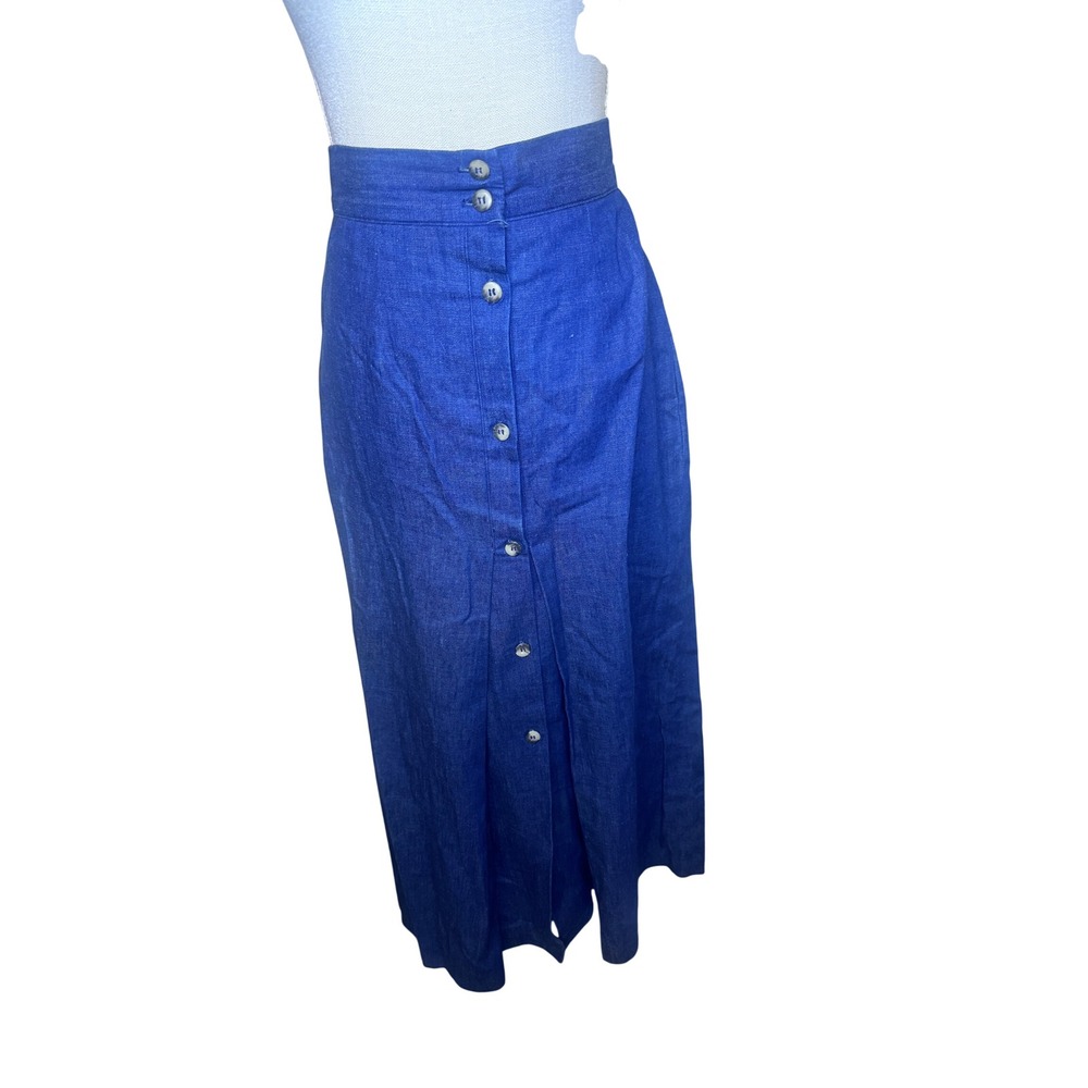 Bentley Arbuckle Vintage Blue Cotton Maxi Skirt Button Front High Waist Size 14